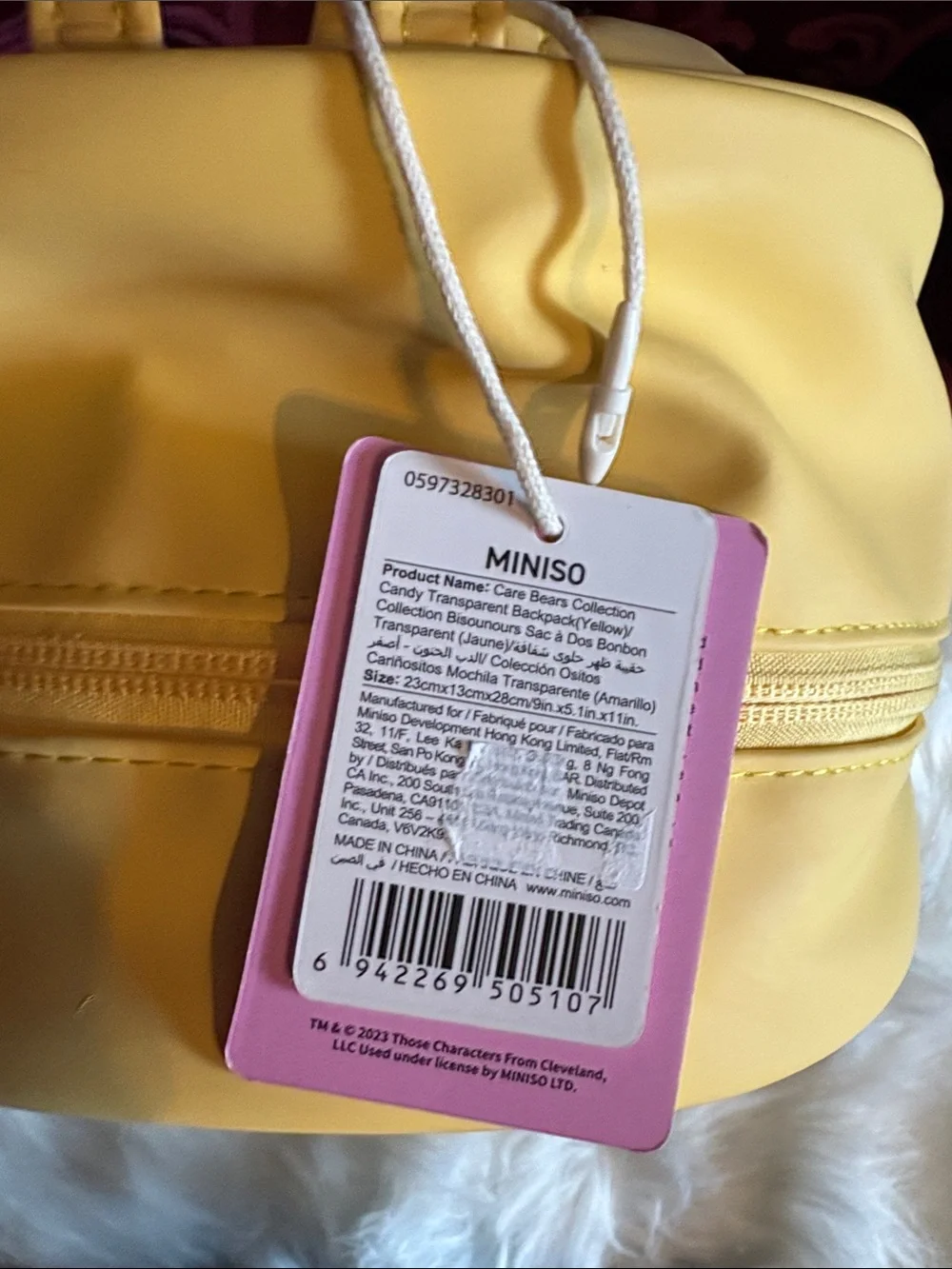 Care Bears Yellow Clear Backpack with Heart Pocket